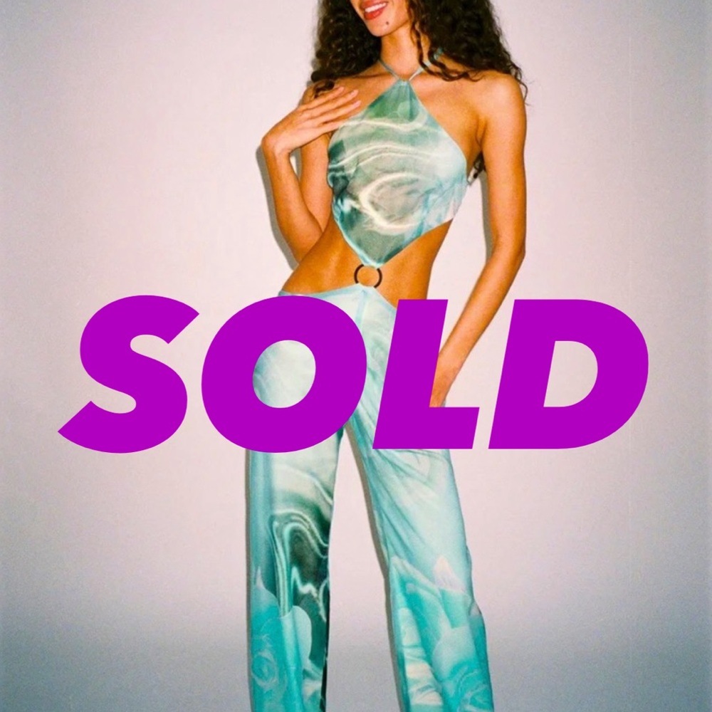 SOLD ON DEPOP Kim Shui Aqua Blue Halter Neck Jumpsuit NWT size S